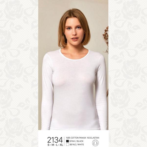 Лонгслив женский, цвет beyaz (белый) с фото, 2134