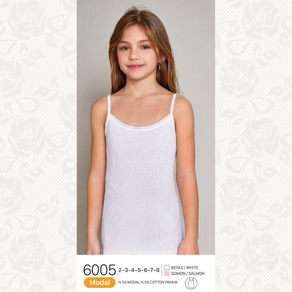 Майка для девочек на тонкой брительке, цвет beyaz (белый), 6 шт., 6005