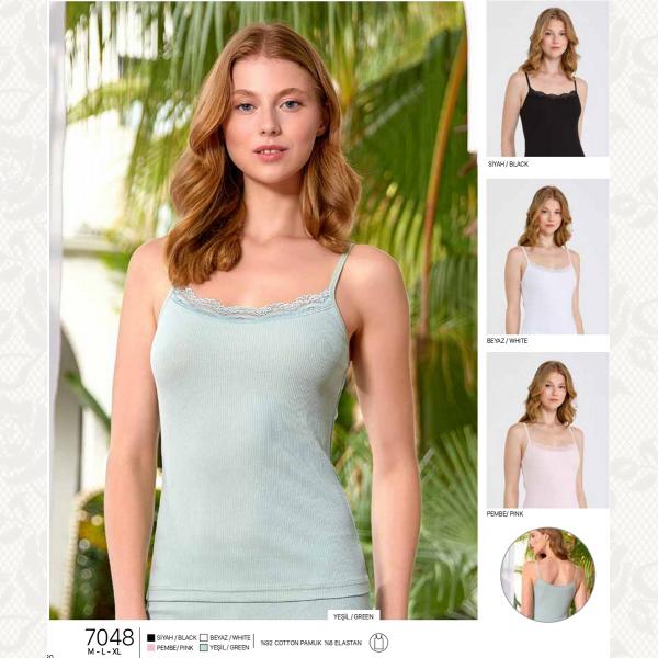 Майка женская тонкая бритель с кружевом, цвет siyah (черный) с фото, 7048