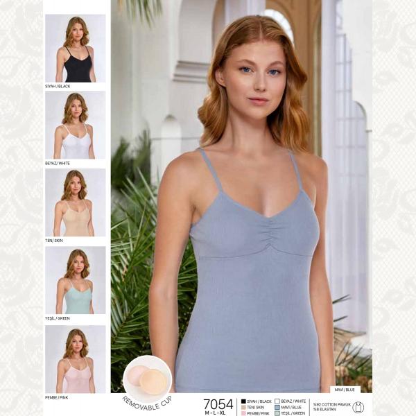 Майка женская с пушапом, цвет siyah (черный) с фото, 7054