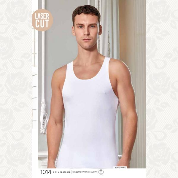 Майка мужская лазерная оброботка, цвет beyaz (белый) с фото, 1014